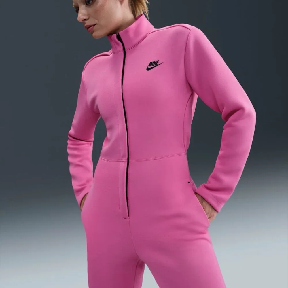 NEW $185 Nike Sportswear Tech Fleece Jumpsuit HV4095-675 Pink Women’s Size M - Picture 2 of 7